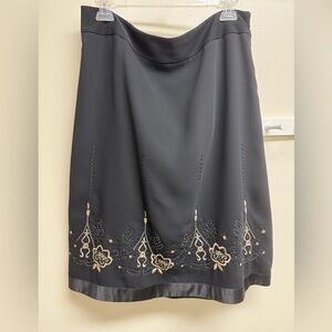 Ann Taylor Loft Black Skirt with Gold Embroidered Design Size 12